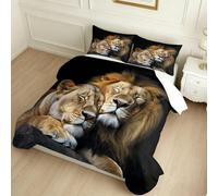 Twin Comforter Set Lioness and male lions 3 Piece All Season Microfibre Bedding Set brown 135 x 200 cm with Pillowcases for Girls and Women