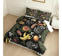 Twin Comforter Set Pine trees and raccoons 3 Piece All Season Microfibre Bedding Set grey 135 x 200 cm with Pillowcases for Girls and Women