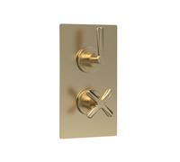 Balterley Concealed Thermostatic Shower Valve, Traditional Lever & Crosshead Handles with Rectangular Plate Shower Valve, Dual Control 1 Outlet Valves for Showers - 120 x 138 x 215mm (Brushed Brass)