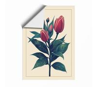 Twin Crimson Tulips Botanical Unframed Wall Art Print A2 (59.4×42cm), Wall Decor for Living Room, Bedroom, Office & Home, Art Gift