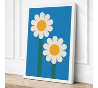 Twin Daisies Botanical Canvas Wall Art Print 24x16 Inch (61 x 41 cm)