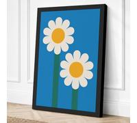 Twin Daisies Botanical Canvas Wall Art Print 30x20 Inch | Black