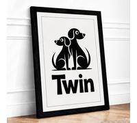 Twin Dogs in Harmony Minimalist Framed Wall Art Print A2 Black
