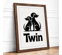 Twin Dogs in Harmony Minimalist Framed Wall Art Print A2 Walnut