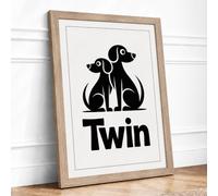 Twin Dogs in Harmony Minimalist Framed Wall Art Print A3 Oak