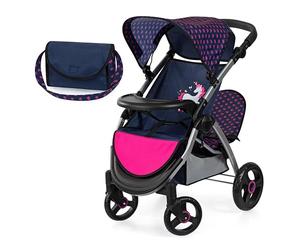 Twin dolls pram, double doll stroller, adjustable handle | foldable, bag