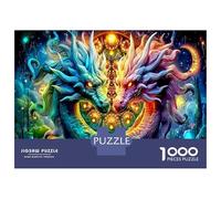 Twin Dragons 1000 Pc Classic Jigsaw Puzzles Cosmic Dragon DIY Jigsaw Puzzles Senior Enthusiasts Mind Relaxation Concentration Training Thick Cardboard Travel Jigsaw Puzzle Gift 70x50cm/1000pcs
