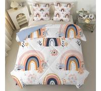 Twin Duvet Rainbow Coverless Duvet Reversible All Seasons Quilt Twin Size 7.5tog, Flowers Comforter Machine Washable for Twin Bed Summer Winter, Lightweight, 2 Pillowcases &H8