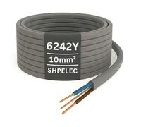 Twin & Earth 10mm Cable - 6242Y - Grey PVC Sheathed Electrical Cable - 10mm² Twin & Earth Wiring for Domestic Installations, Consumer Units & High-Load Circuits - BASEC Approved - 20m