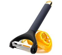 Twin Edge Precision Peeler Tool - Plain Blade & Serrated Blade Kitchen Tool. Easily Peels Carrots, Potatoes, Apples. Glides Smoothly, Makes Simple Ribbons of Ingredients. 5yr Guarantee, Blue and Gold