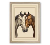 Twin Equine Portraits Vintage Framed Wall Art Print A1 (84.1×59.4cm) Oak, Wall Decor for Living Room, Bedroom, Office & Home, Ready to Hang, Art Gift