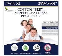 Twin Extra Long (XL) Mattress Protector - Zippered Waterproof Mattress Cover - Hypoallergenic Dust Allergen Proof Encasement - Deep Pocket Cotton Terry Top