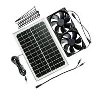 Twin Fan Solar Exhaust Vent Set 10W 12V Monocrystalline Panel DC5521 Cable for Pet Shelter Chicken House Storage Shed Circulation