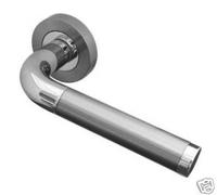 Twin Finish Door Handle Lever on 50mm Rose Polished Chrome / Satin Chrome