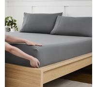 Twin Fitted Sheet Only with Full Elastic & Built in Corner Sheet Straps to Prevent Shifting - Soft & Breathable Brushed Microfiber Bottom Sheet, Twin, Gray