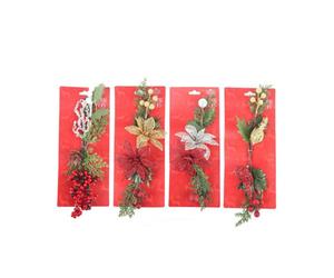 Twin Floral Picks Set - Poinsettia & Berry Decorative Stems 4 Pack
