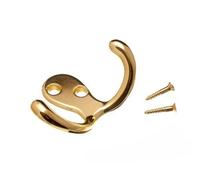 TWIN HAT AND ROBE COAT HANGER CLOTHES HOOK BRASS PLATED + SCREWS ( pack of 4 )