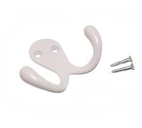 TWIN HAT AND ROBE COAT HANGER CLOTHES HOOK METAL WHITE + SCREWS ( pack of 4 )