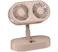 Twin Head USB Desk Fan, Compact Adjustable Personal Fan for Home, Office and Bedroom, Portable Dual Airflow Cooling Device, Pink