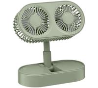 Twin Head USB Desk Fan, Compact Adjustable Personal Fan for Home, Office and Bedroom, Portable Dual Airflow Cooling Device, Green