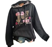 Twin Hearts Hoodie Sweatshirt Jumper Black with Leo S/M-L/XL (3348)