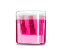 Twin Hole Pencil Sharpener with Container, 2025 New Manual Pencil Sharpener, Tip Shaping Tool for Kids with Double Holes and Lid, Compact Graphite Shaving Tool for School, Home and Office (Pink)