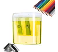 Twin Hole Pencil Sharpener with Container, Manual Pencil Sharpener, Pencil Shar/pener, Barrel Sharpener, Tip Shaping Tool with Double Holes and Lid, Suitable for School, Home and Office(Yellow)