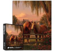 Twin Horses in Love 1000 Piece Jigsaw Puzzles for Adults Willow Tree Background Art Puzzle Challenging Family Activity Games Colorful DIY Craft Puzzle for Home Decor Gifts 50×70cm