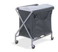 Twin Housekeeping Laundry Trolley On Wheels Commercial Dirty Linen Basket Folding Frame (150L)
