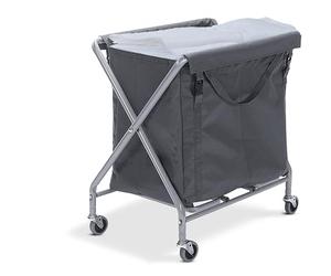 Twin Housekeeping Laundry Trolley On Wheels Commercial Dirty Linen Basket Folding Frame (150L)