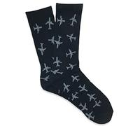 Twin Jets Pattern, Aviation-Themed Premium Crew Socks 1-Pair, Black With Gray, One Size