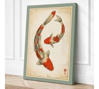 Twin Koi Dance Japandi Canvas Wall Art Print 24x16 Inch (61 x 41 cm)
