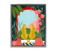 'Twin Leopard & Plants'| Floating Frame Canvas Art
