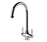 Twin Lever Kitchen Mixer Tap in Chrome, White Handles, Vintage Style - Chianti