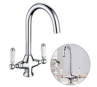 Twin Lever Traditional Mono Kitchen Sink Mixer Brass Tap Spout Ceramic Handle By Buyaparcel