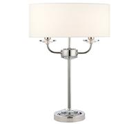 Twin Light Table Lamp Bright Nickel & White Shade Crystal Trim Bedside Feature