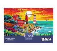 Twin Lighthouses Jigsaw Puzzles Puzzle for Adults Kids. 1000 Piece Cliff Town Whimsical Challenge Toy Educational Games Home Decoration for Educational Games Gifts 70x50cm/1000pcs