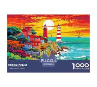 Twin Lighthouses Jigsaw Puzzles Puzzle for Adults Kids. 1000 Pieces Cliff Town Whimsical Challenge Toy Educational Games Home Decoration for Educational Games Gifts 38x26cm/1000pcs
