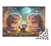 Twin Maidens Jigsaw Puzzle Moonlit Kitten 1000 Pieces Recycled Paper Adults Jigsaws Hard Difficult Challenge Hands-on Skills Home Decoration Gift 52x38cm/1000pcs