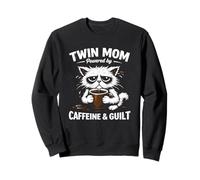 Twin Mom Cat Design Powered by Caffeine & Guilt Funny Twins Sweatshirt