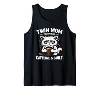 Twin Mom Cat Design Powered by Caffeine & Guilt Funny Twins Tank Top