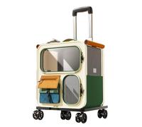 Twin/Multi Cat Outing Trolley Box with Extra Large Space, Pet Luggage, Transparent Visible Cat Bag, Portable Cart Design (mint green)