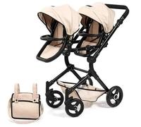 Bayer Design 26275AA dolls pram Twin Neo with bag, height-adjustable handle, reversible, foldable, integrated basket, Beige
