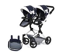 Bayer Design 26281AA dolls pram Twin Neo with bag, height-adjustable handle, reversible, foldable, integrated basket, Blue