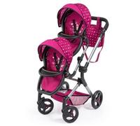 Bayer Design 26267AA dolls pram Twin Neo with bag, height-adjustable handle, reversible, foldable, integrated basket, Bordeaux, Pink