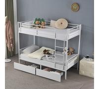 Twin Over Twin Bunk Bed w/ 2 Under-Bed Storage Drawers Guard Rails & Reversible Ladder