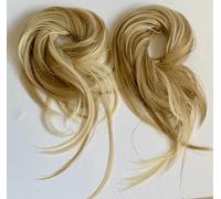 Twin Pack: 2 Pcs Women Messy Hair Bun Extension Elastic Band Scrunchie, Synthetic Wavy Curly Ponytail Hairpiece Updo, 6 Inch 35g, Blonde Brown, Black (Golden Blonde #26H613)