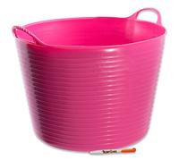 TWIN PACK. 2 x Large Pink Flexible Strong Red Gorilla® Storage Bucket Baskets AND SIZES & Tigerbox® Antibacterial Pen