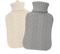 Twin Pack 2L Hot Water Bottle with Cover UK - Natural Rubber 2 Litre Hot Water Bottle - Perfect Hot Water Bag for Pain Relief, Hand Feet Warmer and Cold Compress (Cream Bottles x1 Cream x1 Grey Cover)
