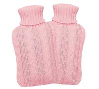 Twin Pack 2L Hot Water Bottle with Cover UK - Natural Rubber 2 Litre Hot Water Bottle - Perfect Hot Water Bag for Pain Relief, Hand Feet Warmer and Cold Compress (Cream Bottles with Pink Covers)